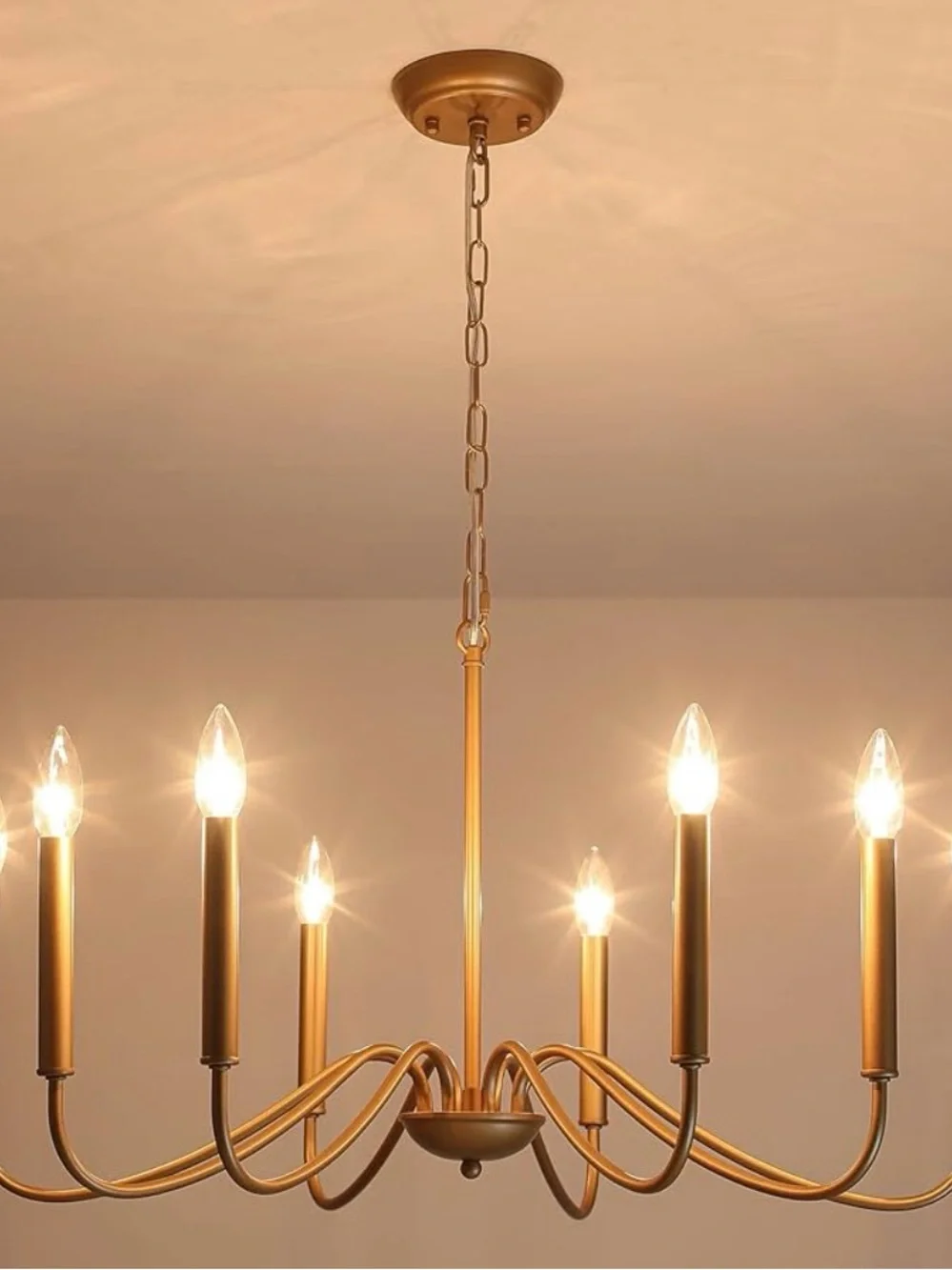 Antique Gold Farmhouse Chandelier, 8 Light Rustic Lighting Fixture Modern
